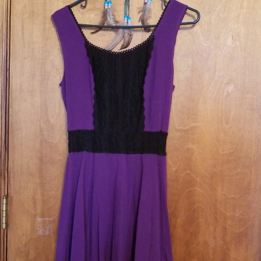 Black Lace and Purple High Low Dress